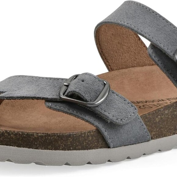 Shoes - Women's Leather Slip On Sandal Blue Raspberry Size 8 Contoured Footbed